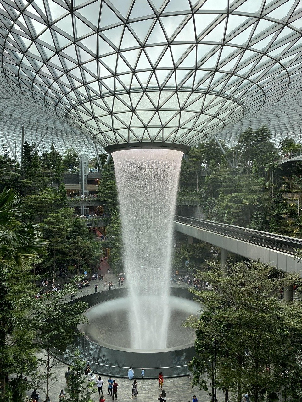 airport, singapore, nature, fountain, water