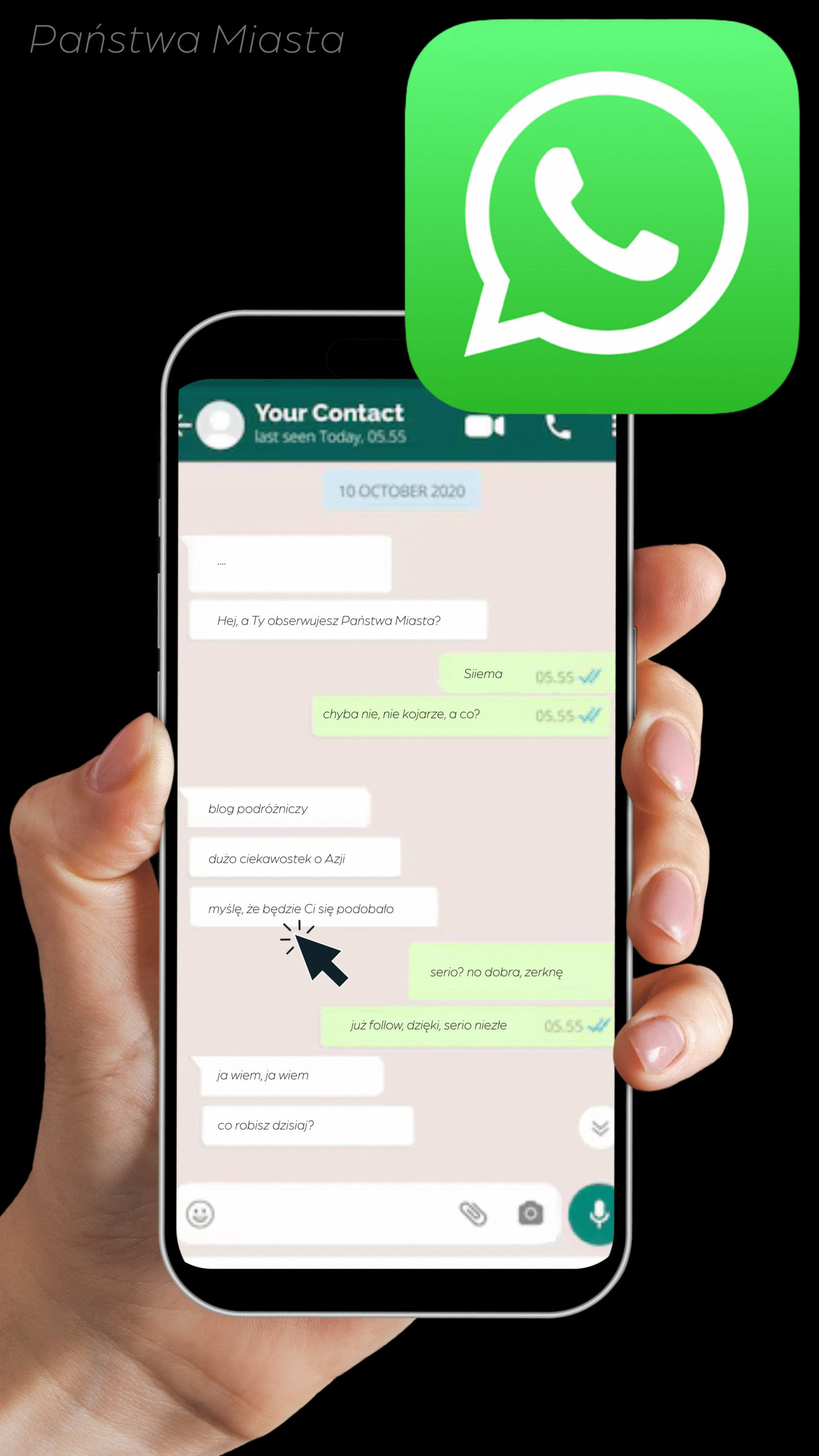 Zrzut ekranu aplikacji WhatsApp jako głównego kanału komunikacji w Azji Południowo-Wschodniej – rezerwacje transportu i kontakt z lokalnymi biurami podróży
